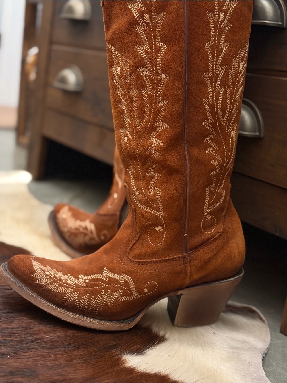 Corral Embroidered Knee High Brown Suede - Picture 5 of 11
